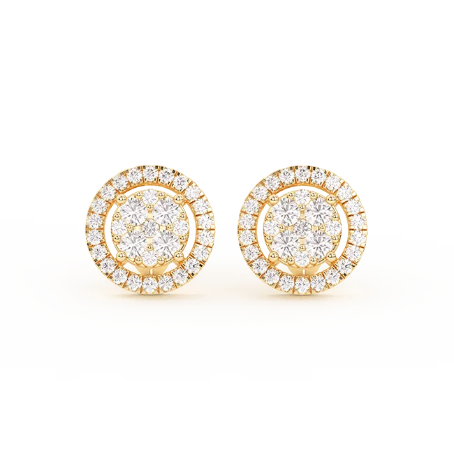 Men's Double-Frame Cluster Diamond Stud Earrings 0.54ct 14K Gold