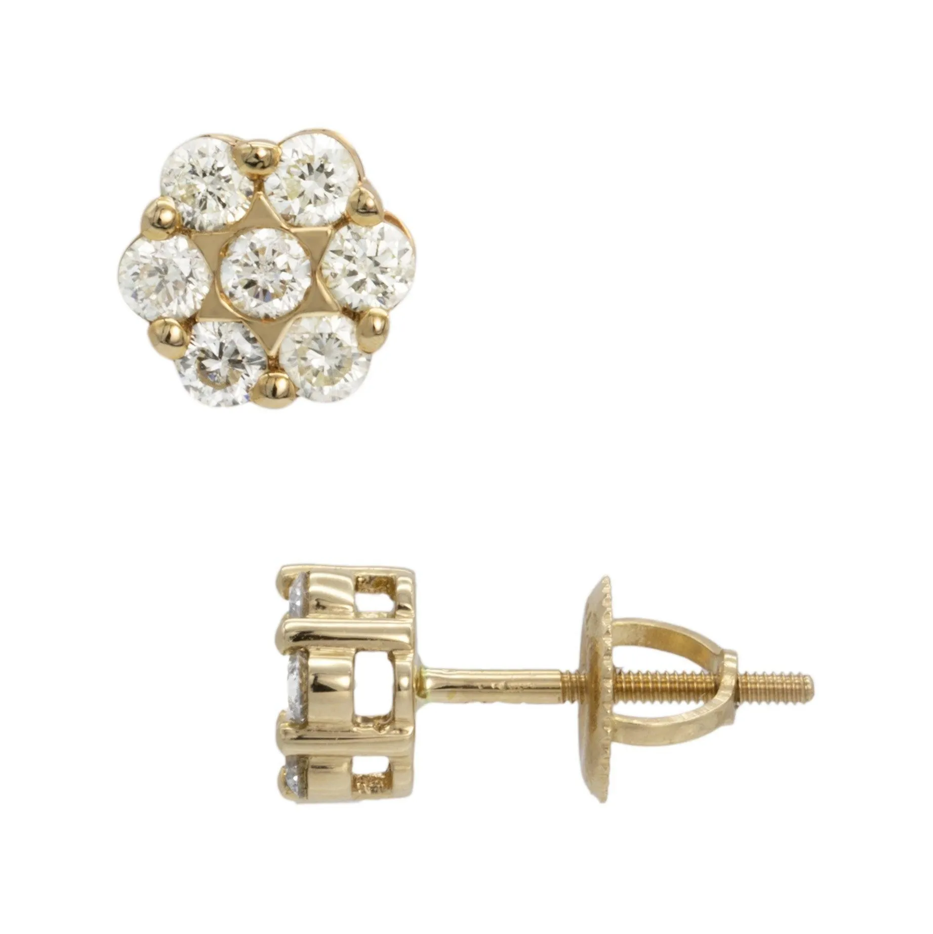 Men's Flower Cluster Diamond Stud Earrings 0.53ct 14K Yellow Gold