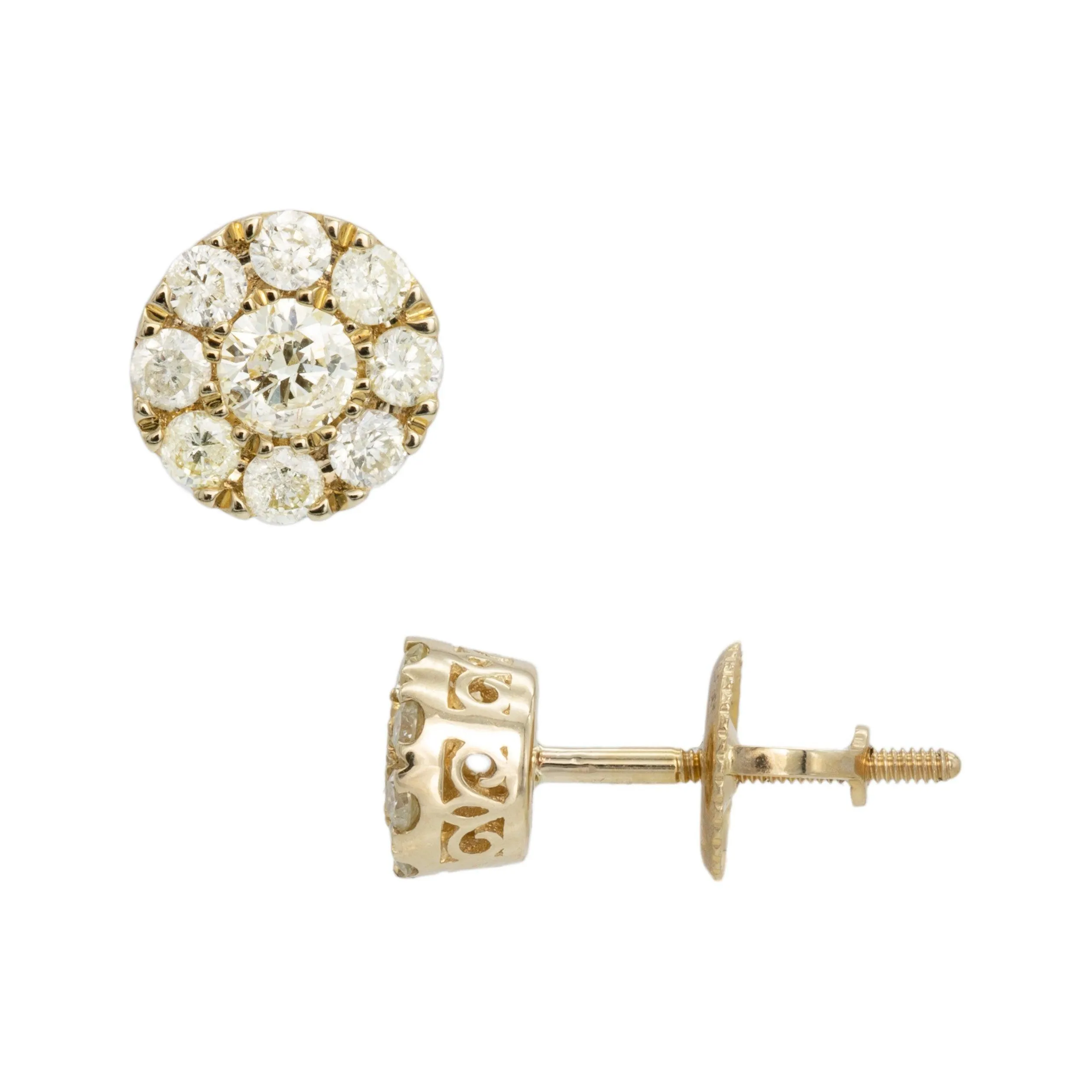 Men's Flower Cluster Diamond Stud Earrings 0.55ct 10K Yellow Gold