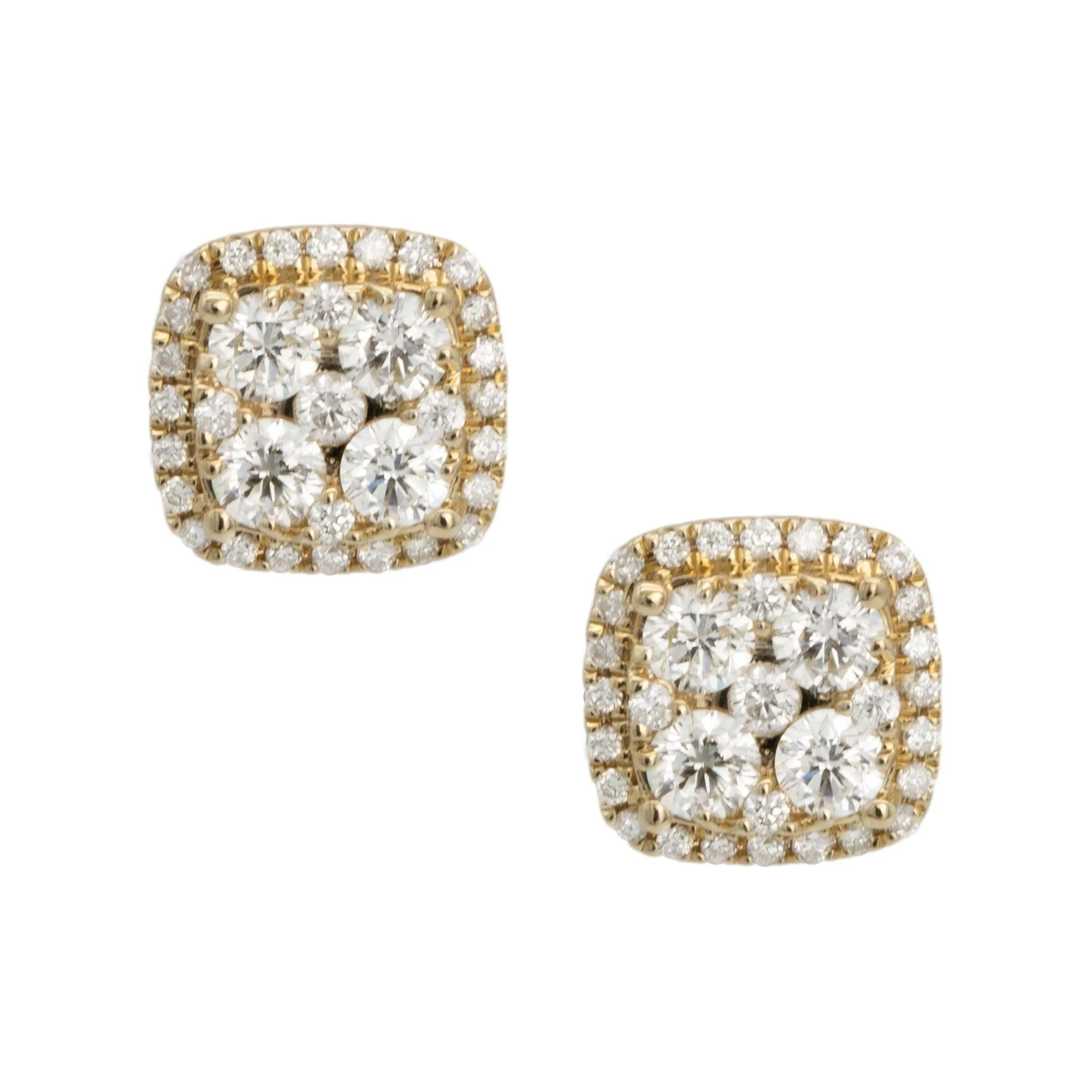 Men's Frame Cluster Diamond Stud Earrings 1.28ct 14K Yellow Gold