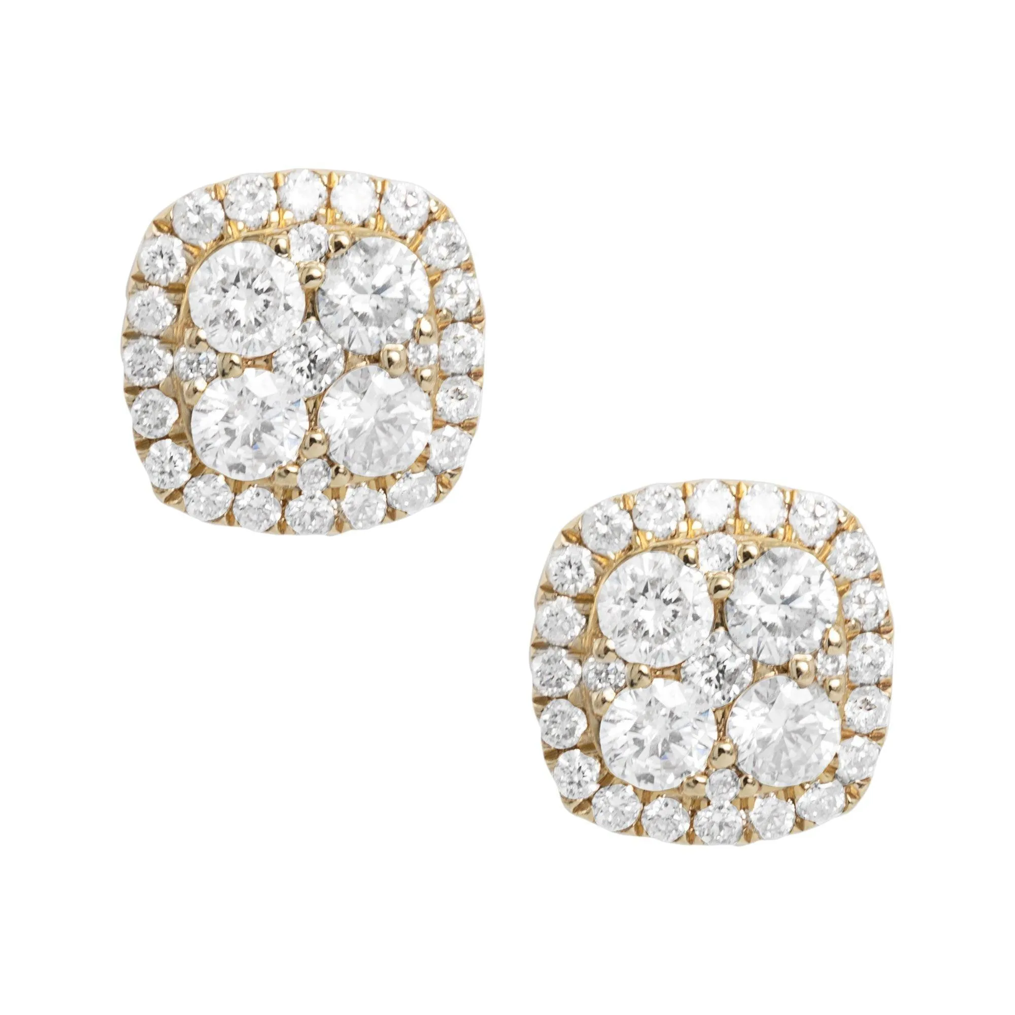 Men's Halo Cluster Diamond Stud Earrings 1.29ct 14K Yellow Gold