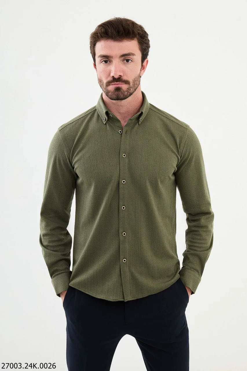 Men's Khaki Button-Down Shirt.