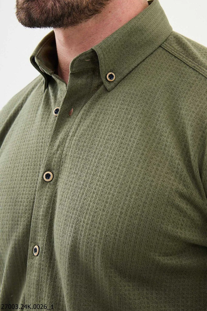 Men's Khaki Button-Down Shirt.