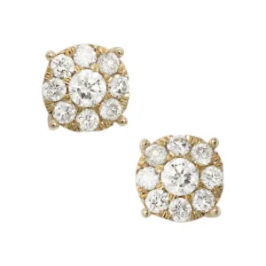 Men's Round Cluster Diamond Stud Earrings 1.15ct 14K Yellow Gold