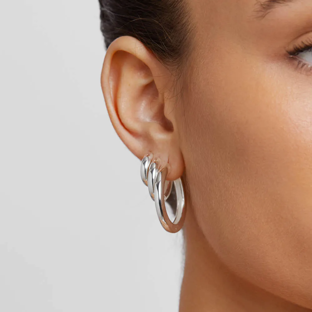 Midi Curve Hoop Earrings in Silver