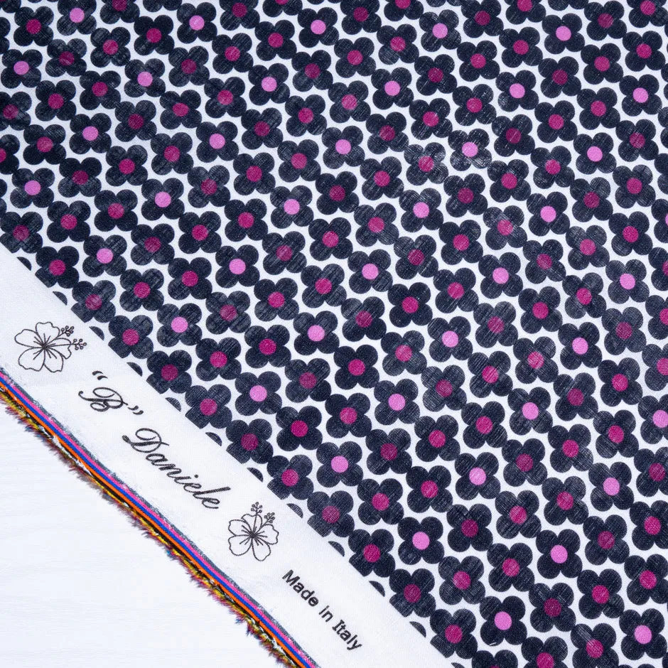 Midnight Blue & Pink Floral Geometric Printed Linen