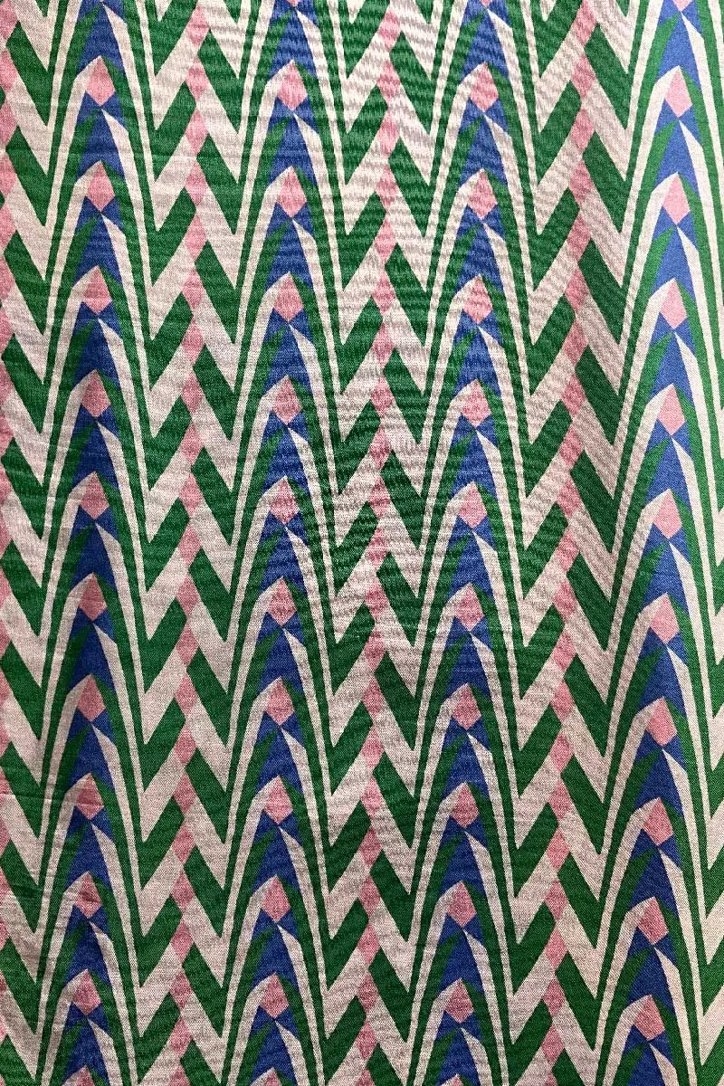 Multicolor Abstract Herringbone Pattern Printed Natural Muslin Silk Fabric