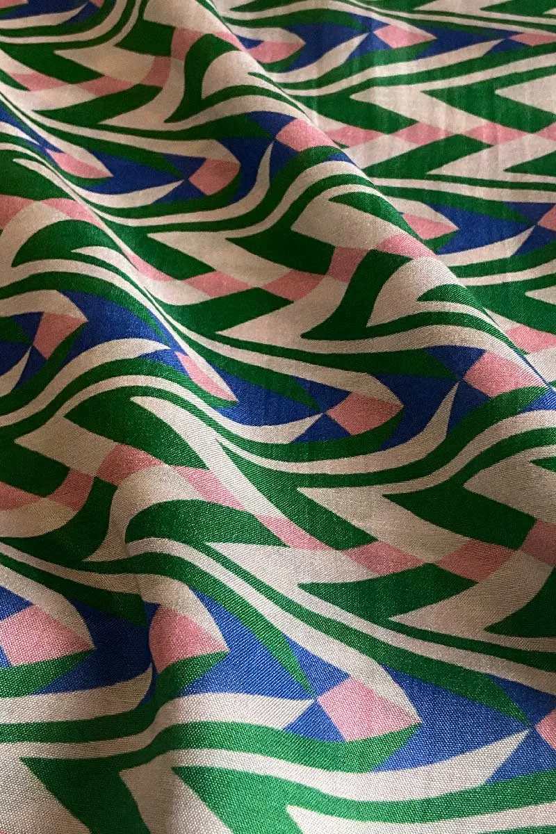 Multicolor Abstract Herringbone Pattern Printed Natural Muslin Silk Fabric