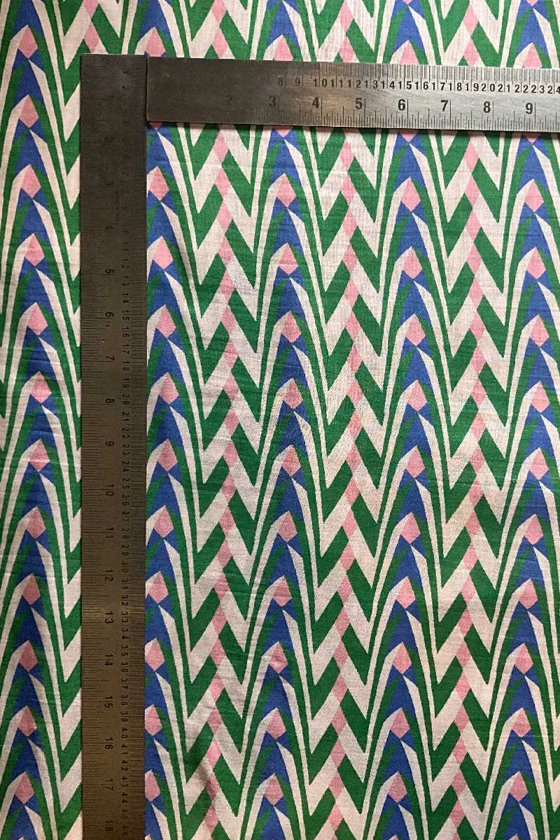 Multicolor Abstract Herringbone Pattern Printed Natural Muslin Silk Fabric