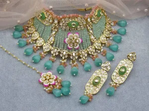 Naaz Paachi Kundan Choker Set Green