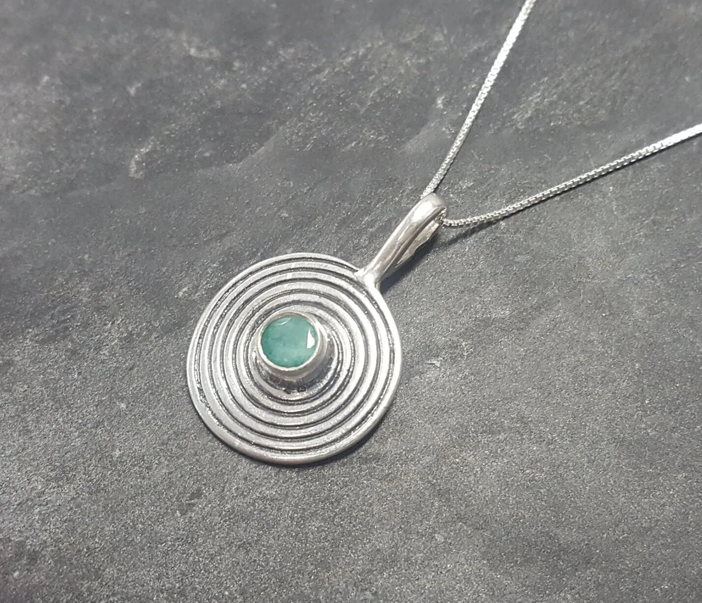 Natural Emerald Pendant - Green Spiral Necklace - Large Swirl Necklace