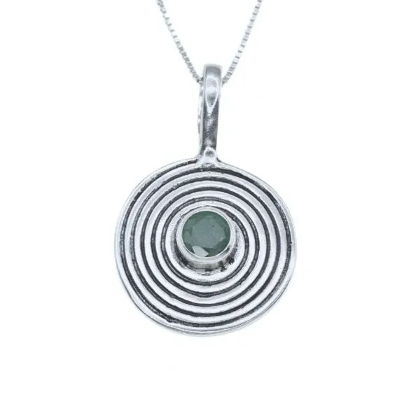 Natural Emerald Pendant - Green Spiral Necklace - Large Swirl Necklace