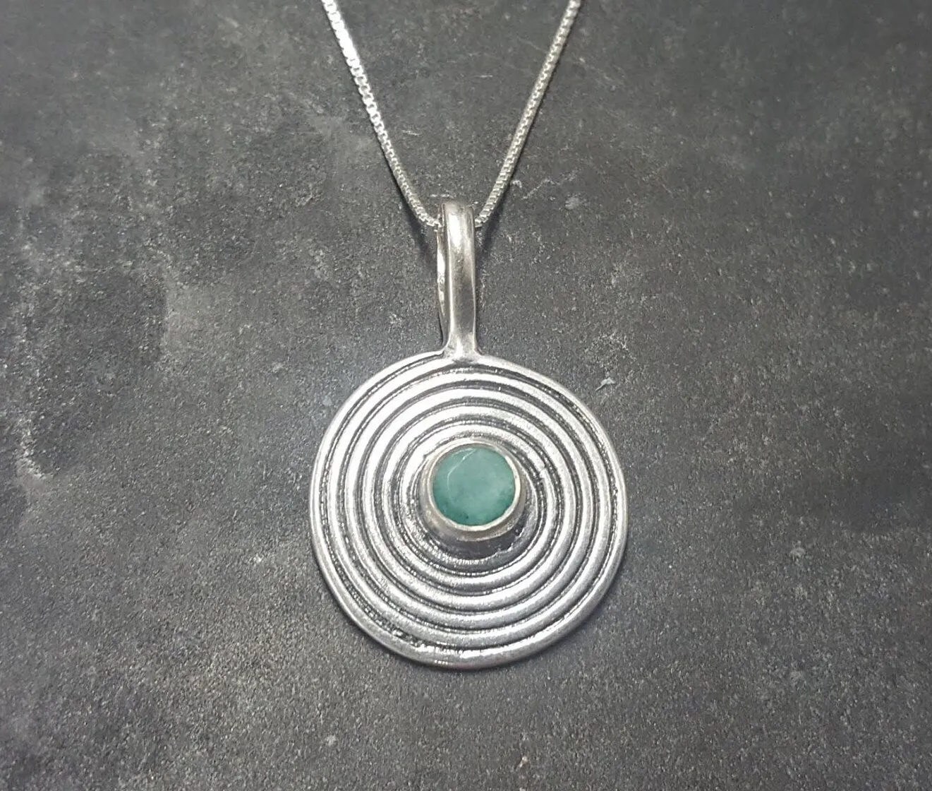 Natural Emerald Pendant - Green Spiral Necklace - Large Swirl Necklace