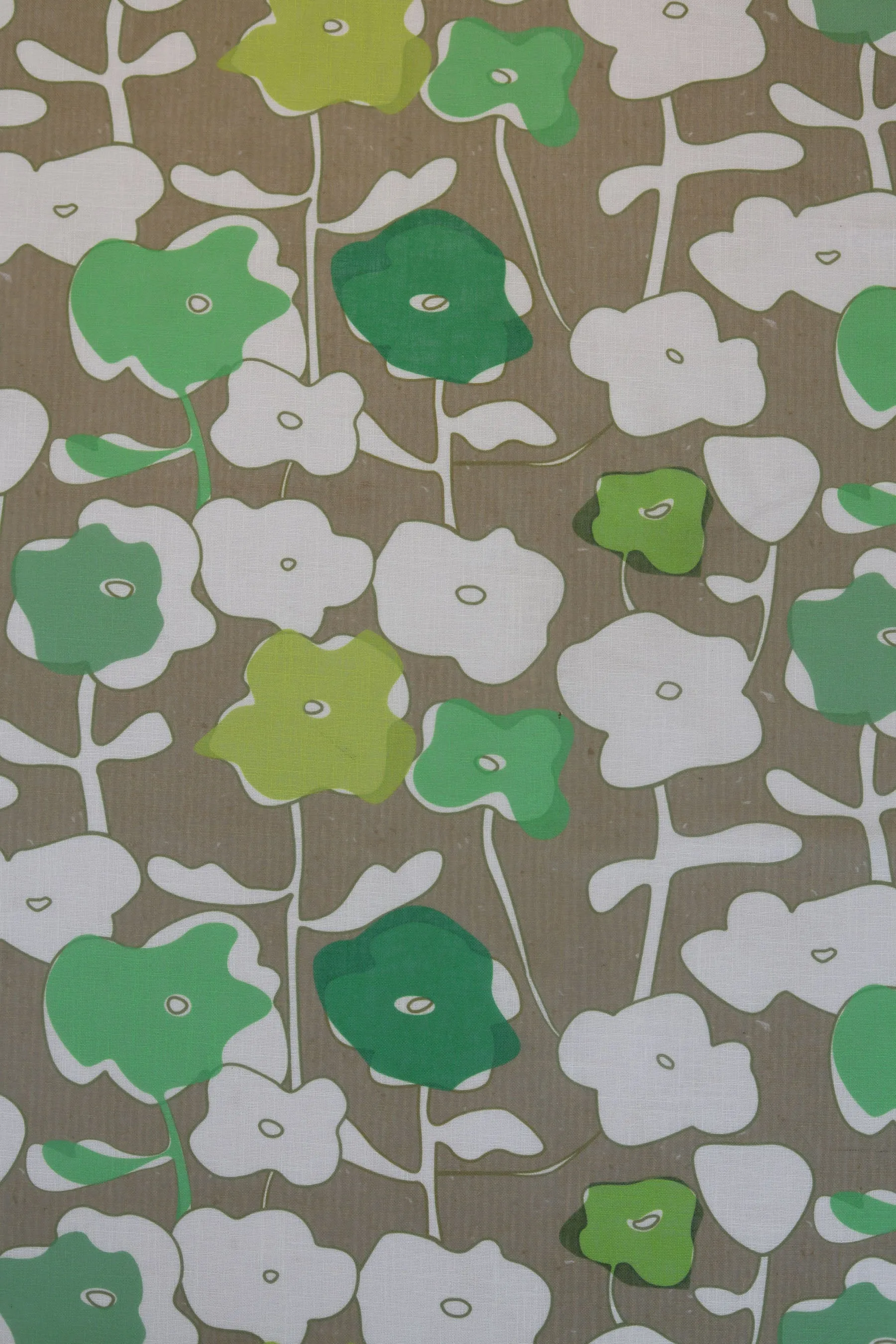 Natural Olive Green Floral Pattern Printed Eco Poly Linen Fabric