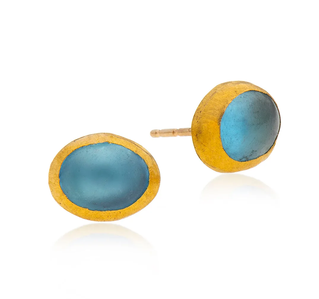 Nava Zahavi Yellow Gold Blue Topaz Stud Earrings