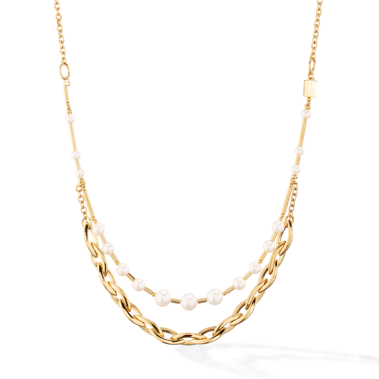 Necklace Freshwater Pearls & Chunky Chain Navette Multiwear white-gold