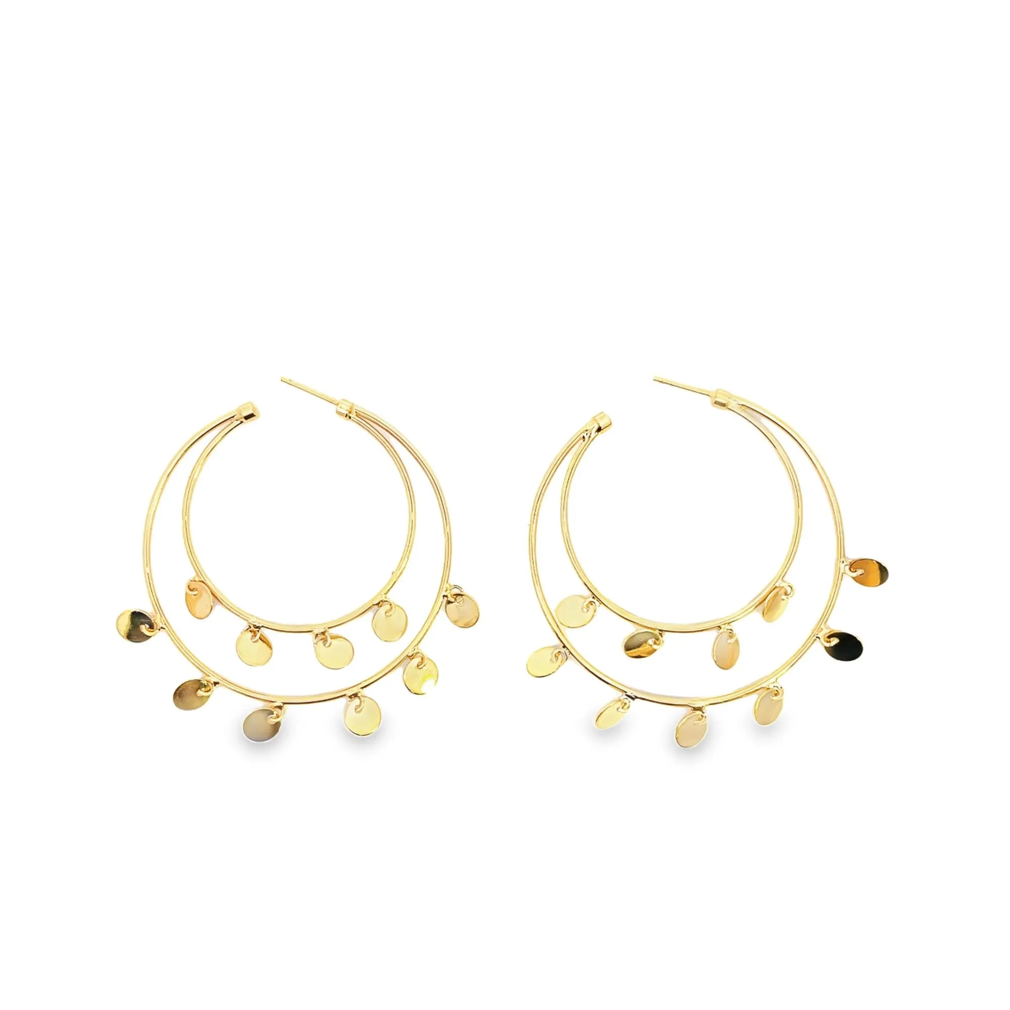 Open Hoop Dangle Disc Earrings (L388)