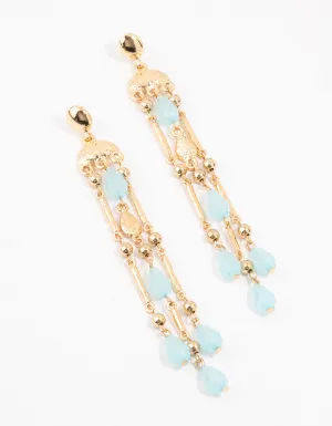 Ornate Gold & Blue Stone Drop Earrings