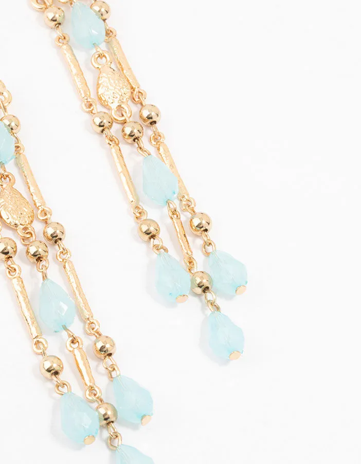 Ornate Gold & Blue Stone Drop Earrings