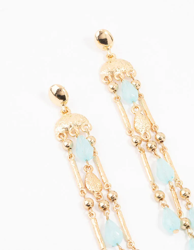 Ornate Gold & Blue Stone Drop Earrings