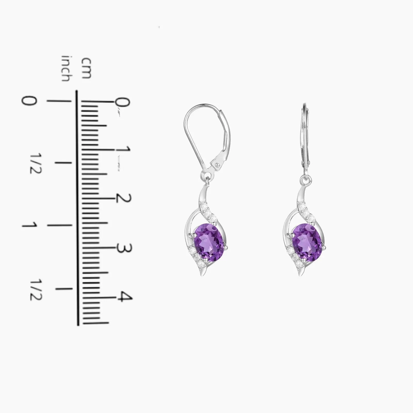 Oval Shape Amethyst Dangling Leverback Earrings in 925 Sterling Silver - Irosk Australia ®