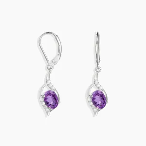 Oval Shape Amethyst Dangling Leverback Earrings in 925 Sterling Silver - Irosk Australia ®