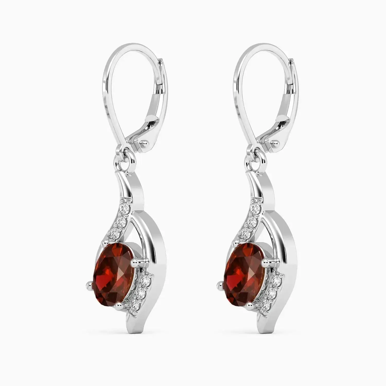 Oval Shape Garnet Dangling Leverback Earrings in 925 Sterling Silver | Irosk Australia ®