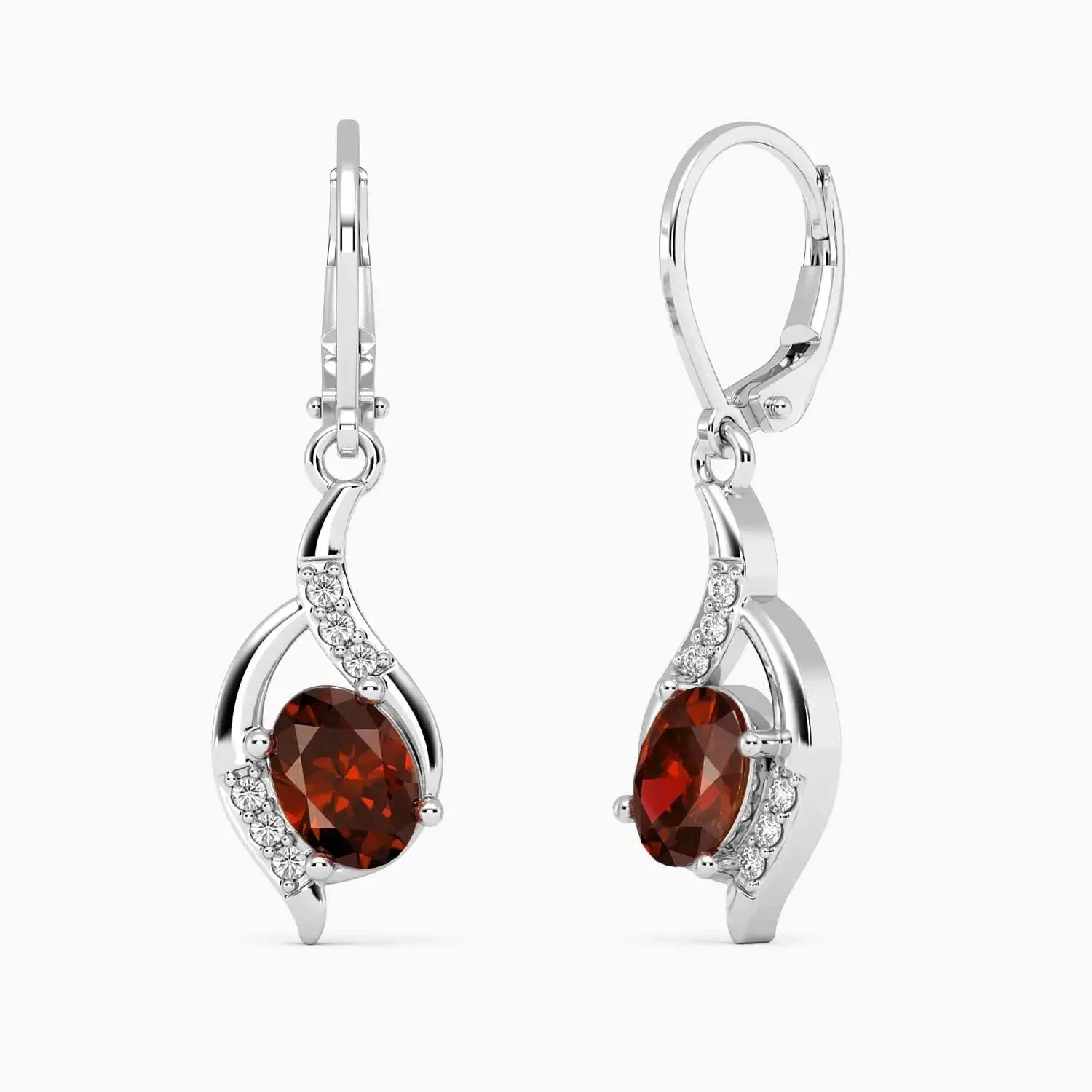 Oval Shape Garnet Dangling Leverback Earrings in 925 Sterling Silver | Irosk Australia ®