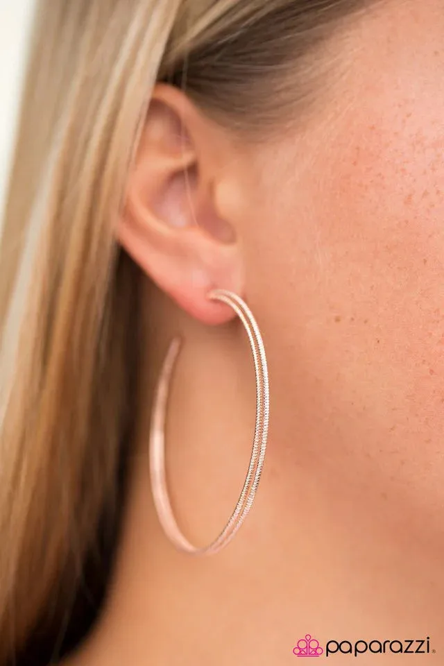 Paparazzi Earring ~ Hoop Troop - Rose Gold