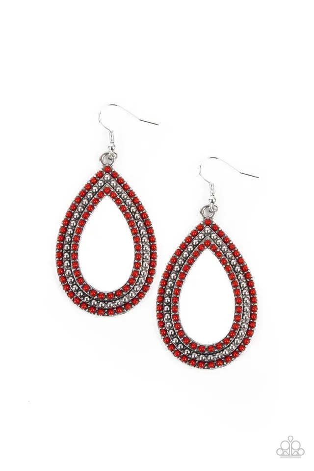 Paparazzi Earring ~ Tear Tracks - Red