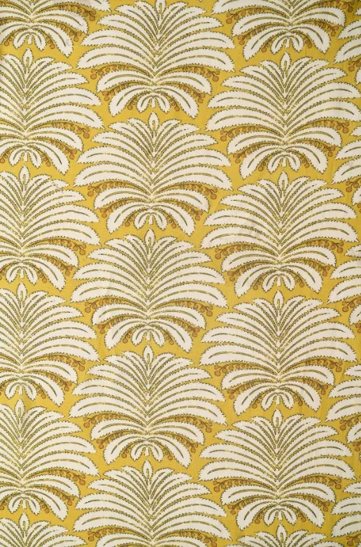 Pastel Yellow Color Leafy Pattern Printed Natural Muslin Silk Fabric