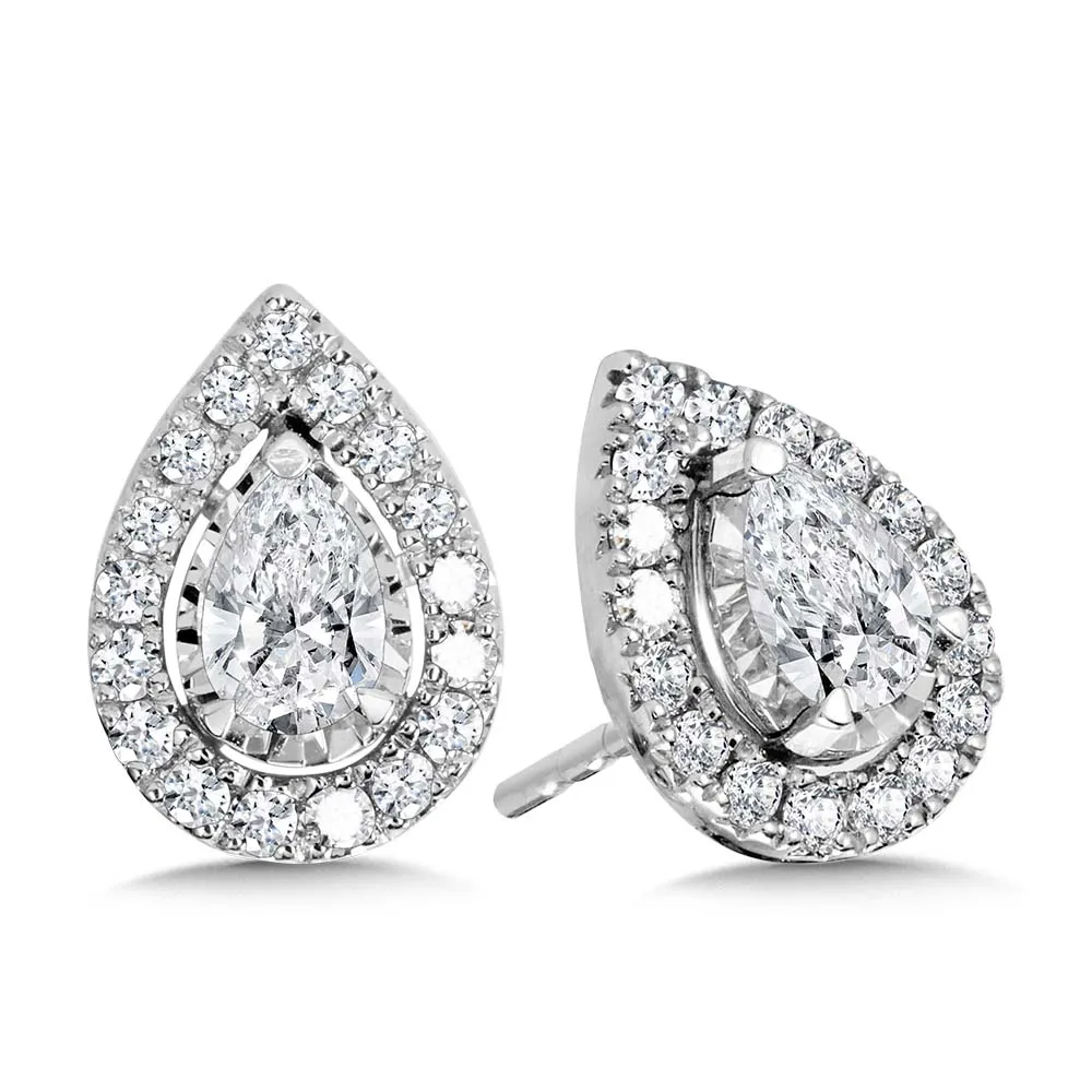 Pear-Cut, Diamond Star, Heavenly Halo Stud Earrings (3/4 ctw)