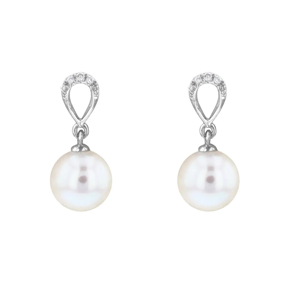 Pearl and Diamond Loop Drop Earrings | 9K White Gold