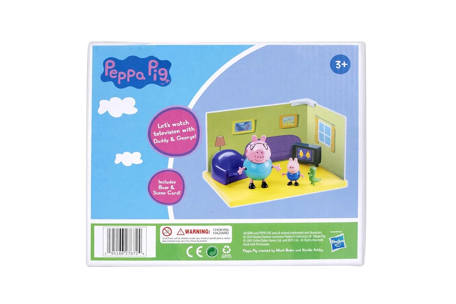 PEPPA PIG Living Room Themed Preschool Toy with Daddy Pig and George, Includes 2 poseable Figures, Living Room Accessories and Scene Cards, for Girls and Boys Ages 3 and Up