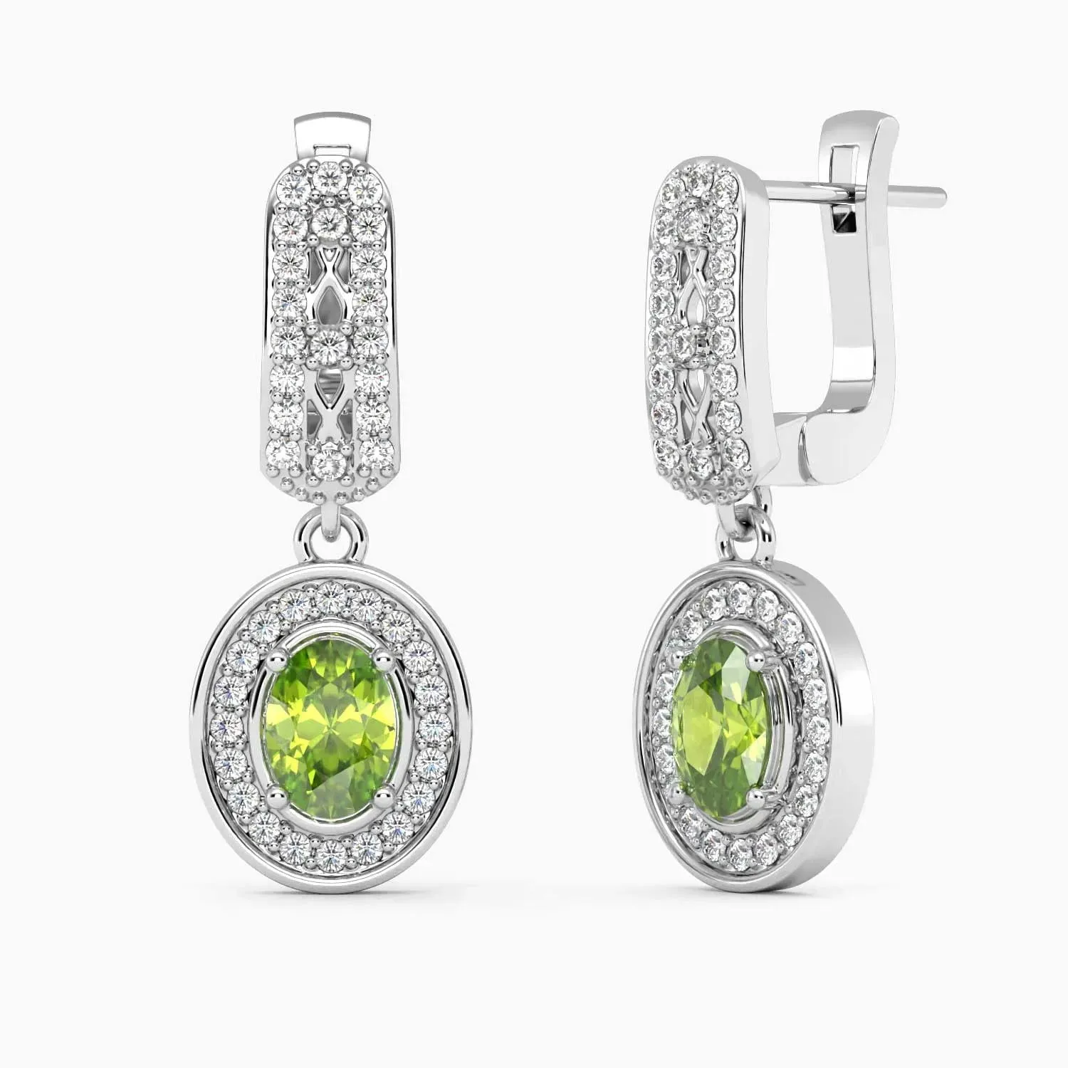 Peridot Drop Earrings | Designer Oval Cut in Sterling Silver | Irosk ®