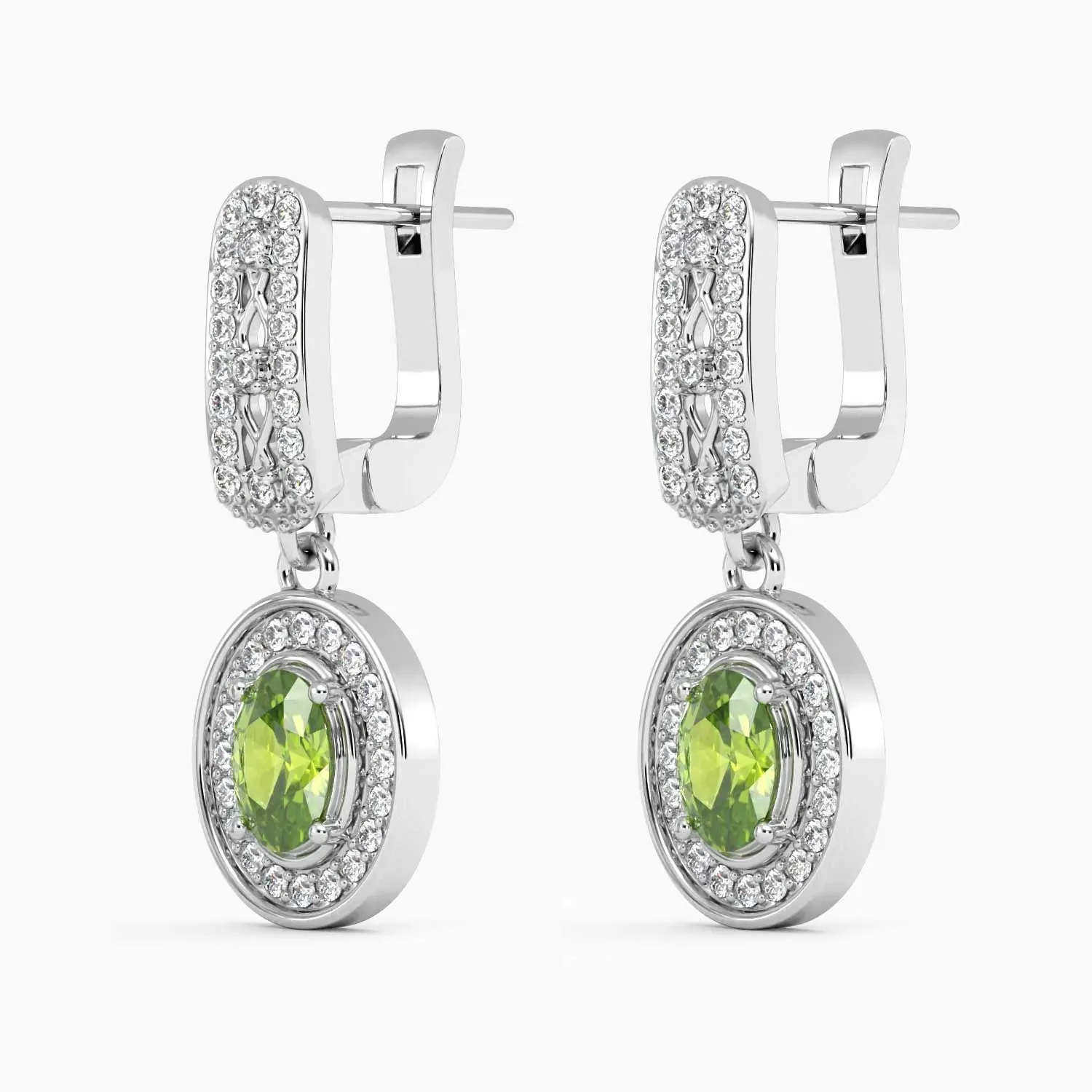 Peridot Drop Earrings | Designer Oval Cut in Sterling Silver | Irosk ®