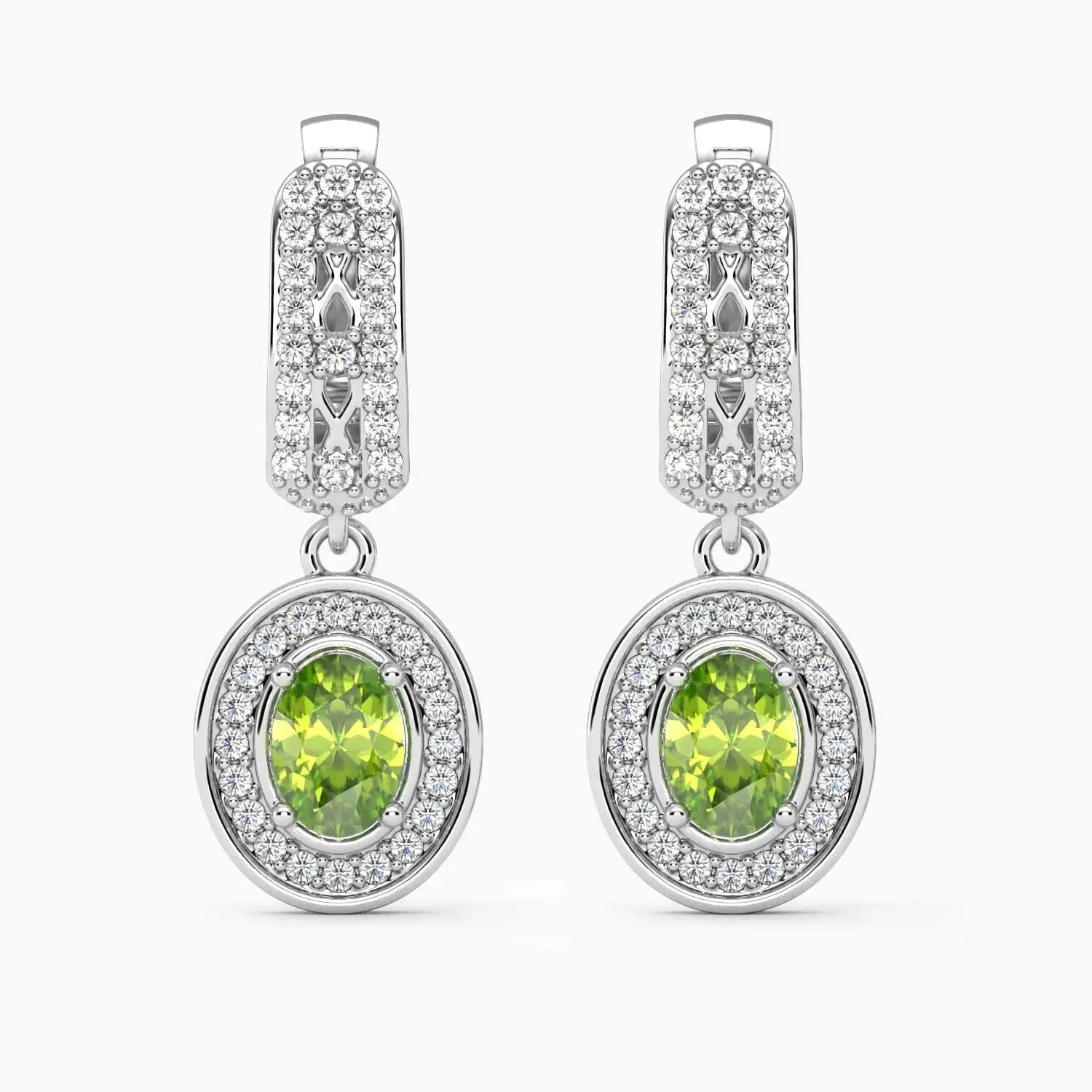 Peridot Drop Earrings | Designer Oval Cut in Sterling Silver | Irosk ®