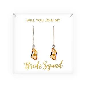 Personalized Swarovski Crystal Wedding Drop Earrings - Bride Squad Gold Color