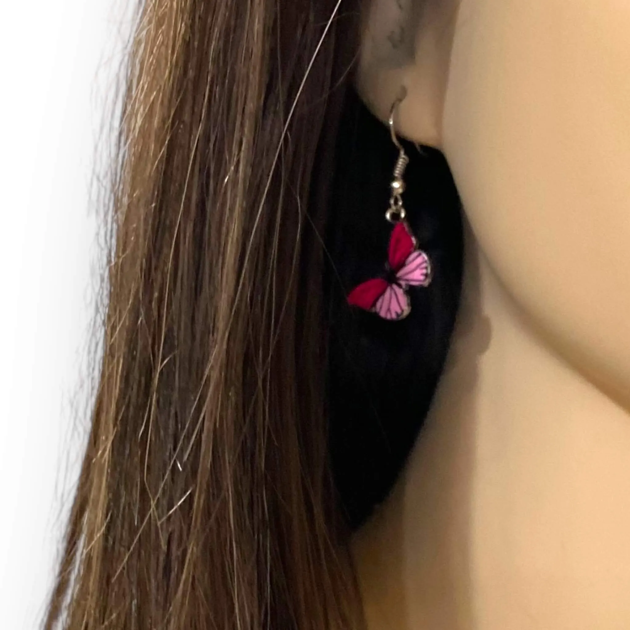 Pink Butterfly Dangle Earrings