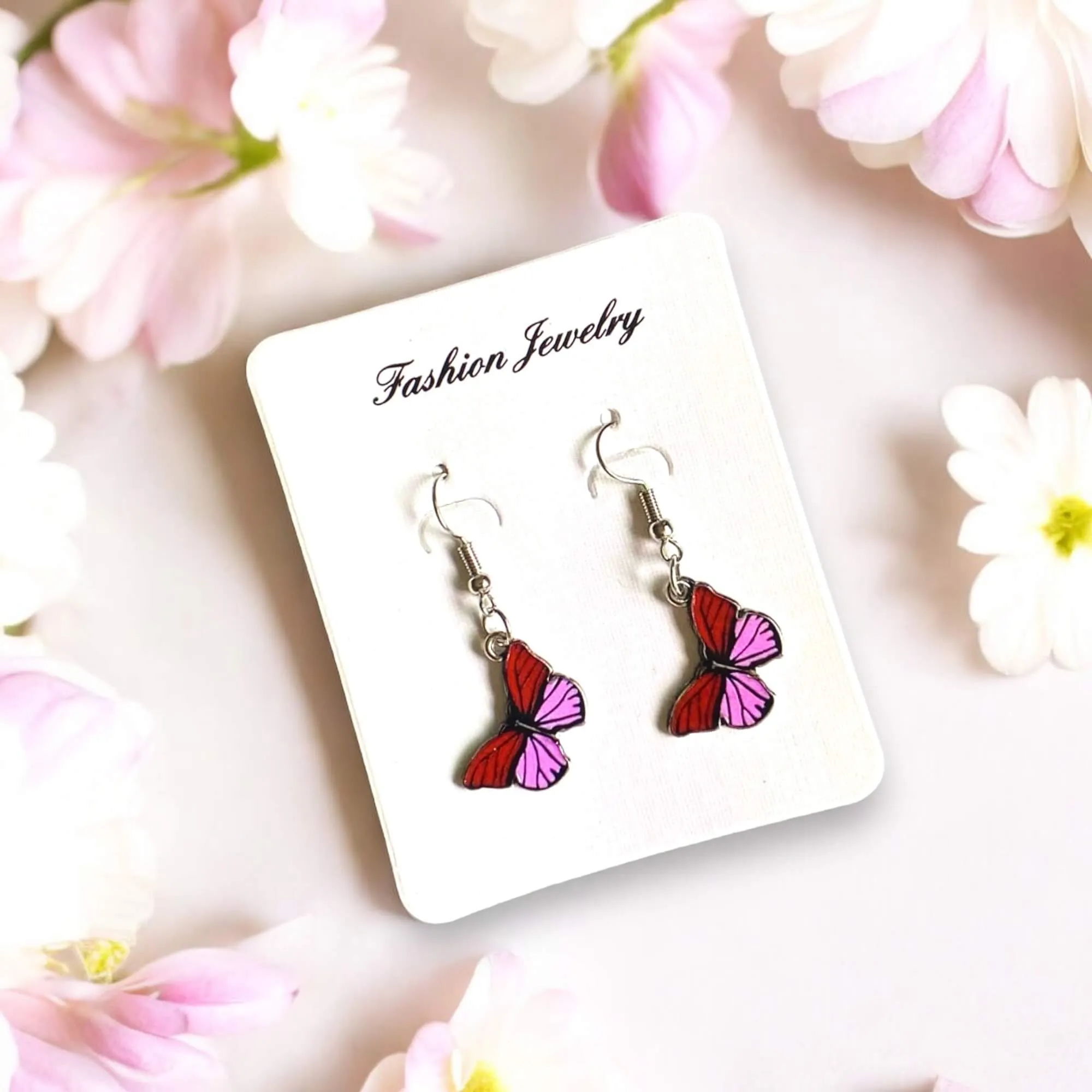 Pink Butterfly Dangle Earrings