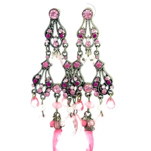 Pink Crystal & Silver Chandelier Earring