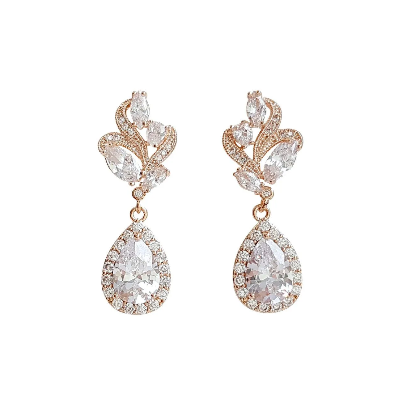 Pink Gold Bridal Earrings-Wavy