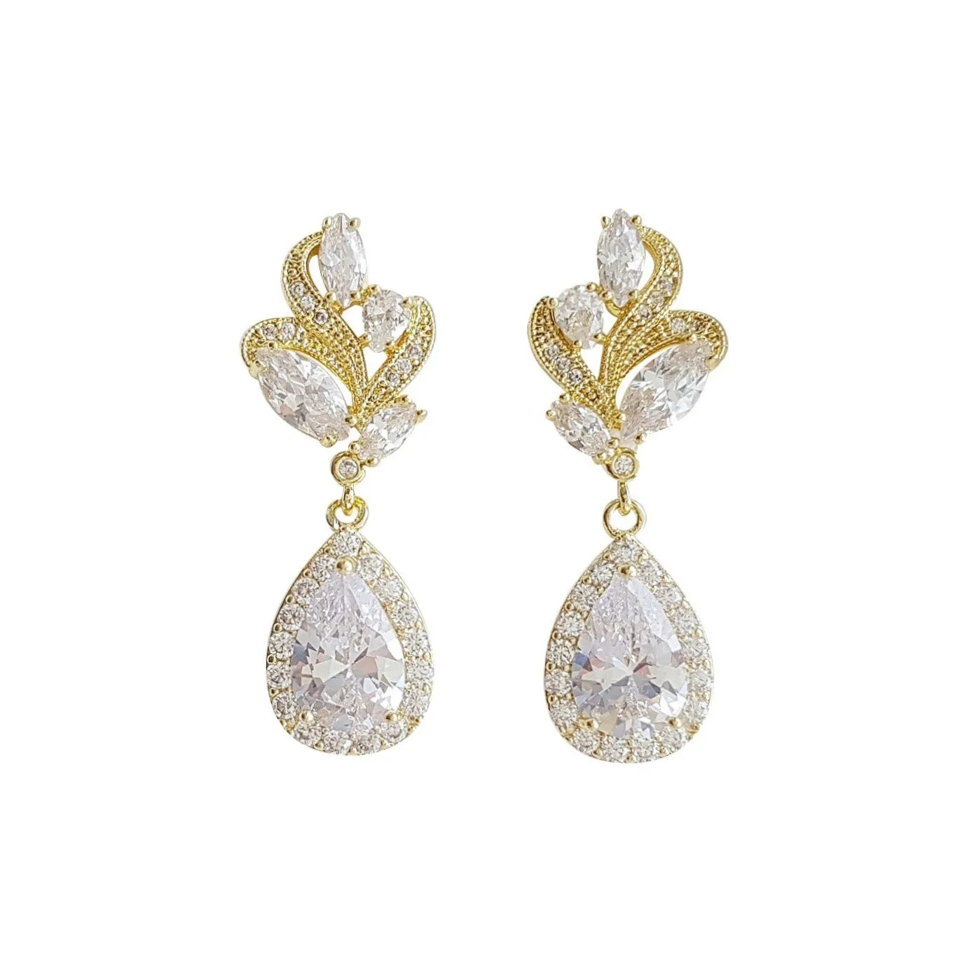 Pink Gold Bridal Earrings-Wavy