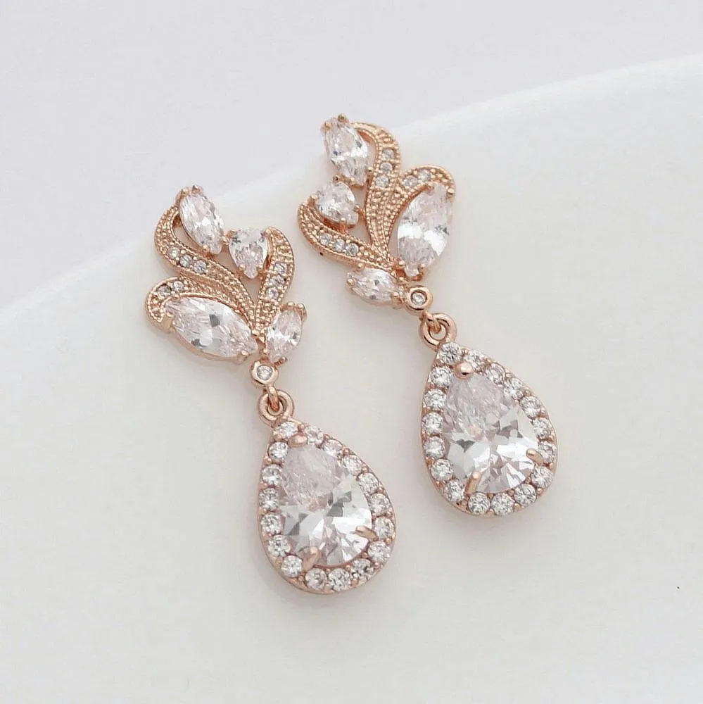 Pink Gold Bridal Earrings-Wavy