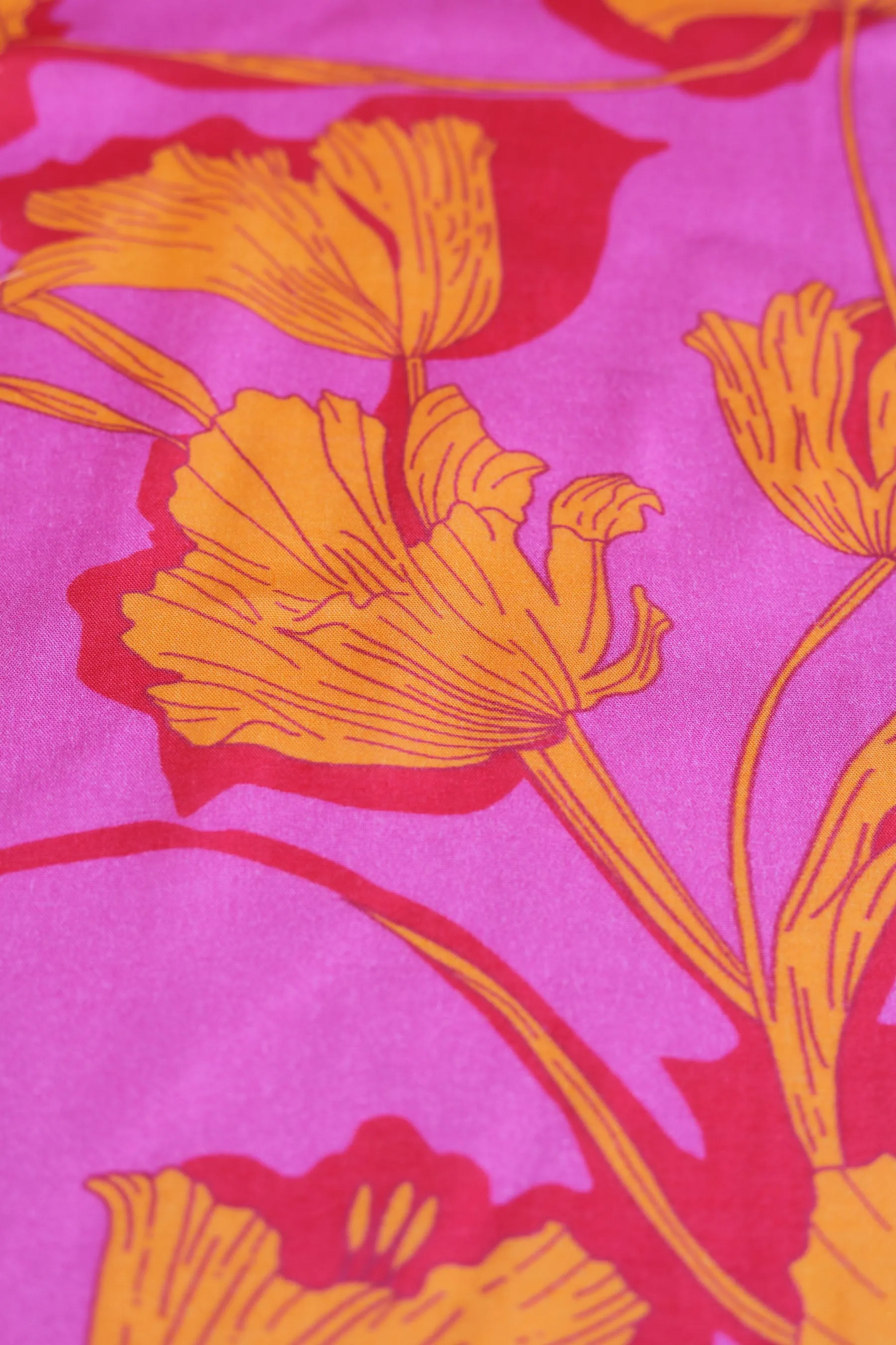 Pink Orange Floral Pattern Printed Natural Muslin Silk Fabric