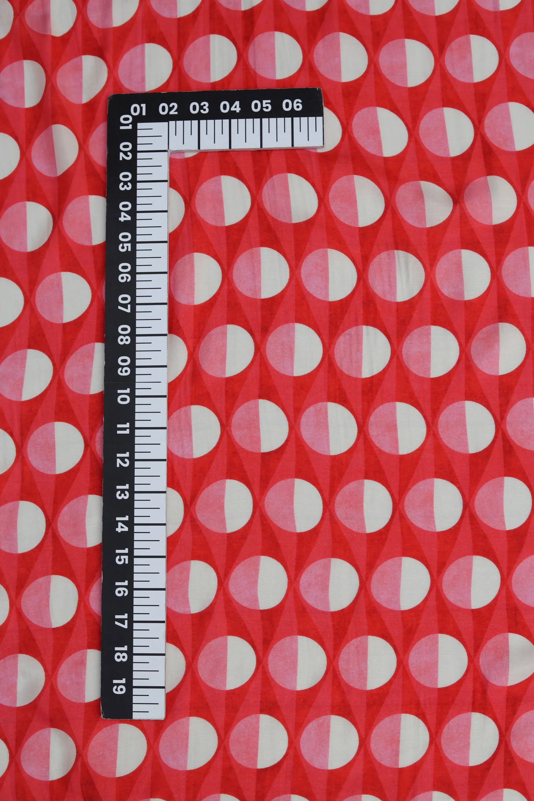 Pink-Red Geometric Printed Natural Muslin Silk Fabric