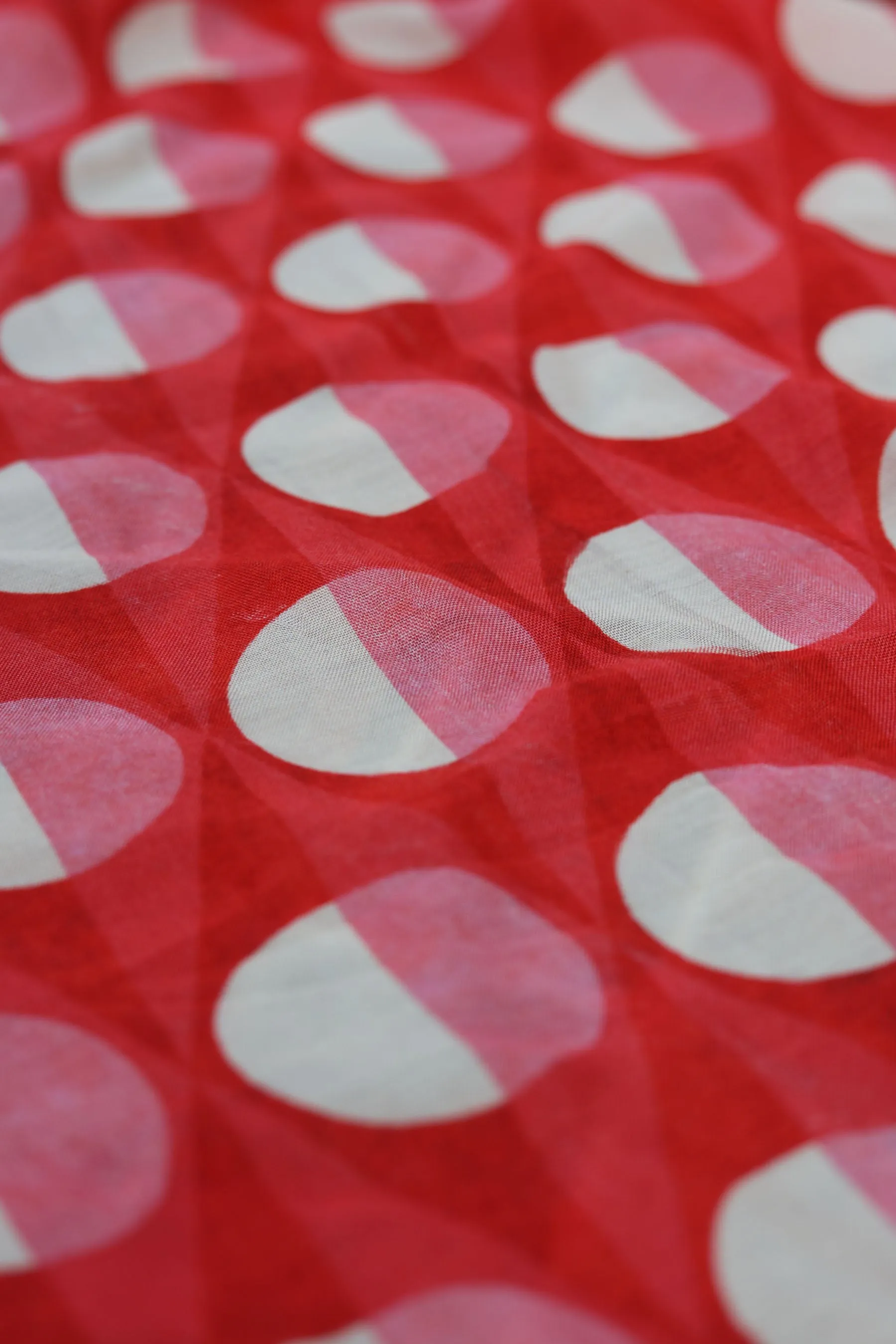 Pink-Red Geometric Printed Natural Muslin Silk Fabric