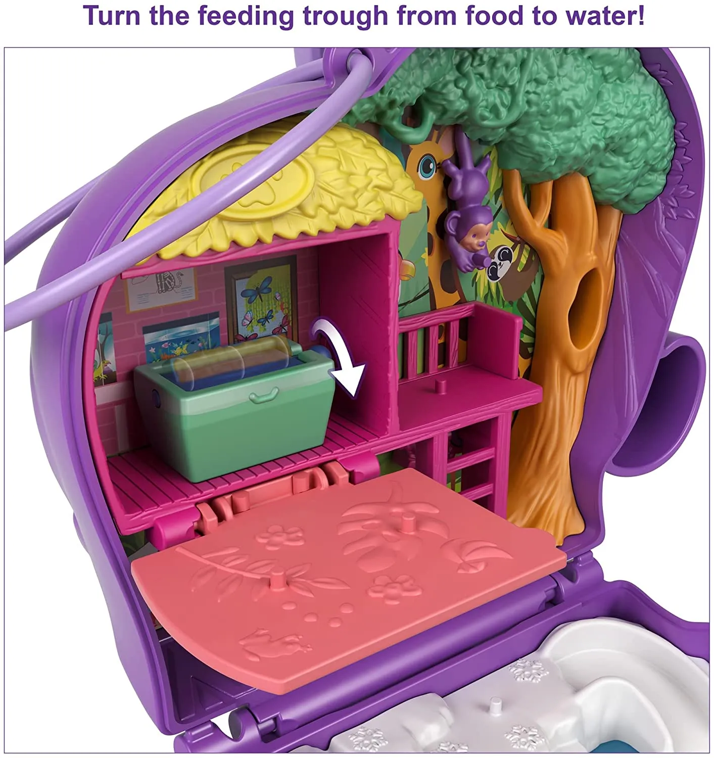 Polly Pocket Elephant Adventure Compact, Animal Theme with Micro Polly & Bella Dolls, 5 Reveals & 13 Related Accessories, Pop & Swap Feature