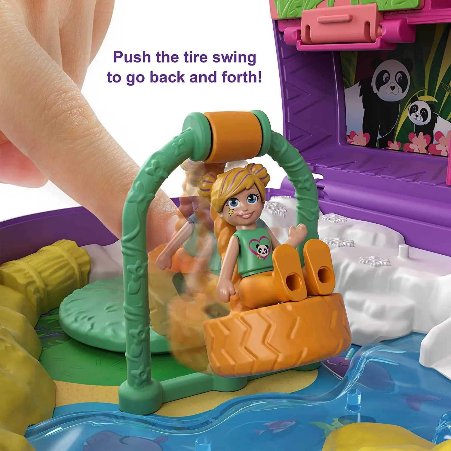 Polly Pocket Elephant Adventure Compact, Animal Theme with Micro Polly & Bella Dolls, 5 Reveals & 13 Related Accessories, Pop & Swap Feature