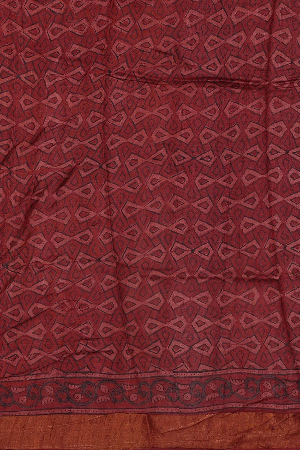 Printed Tussar Silk Brownish Red Saree